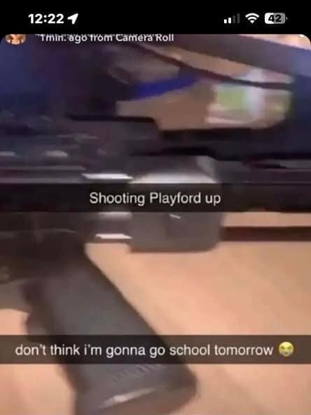 A Snapchat post made threatening a shooting at Playford, which is understood to be Playford International College. Picture: Facebook