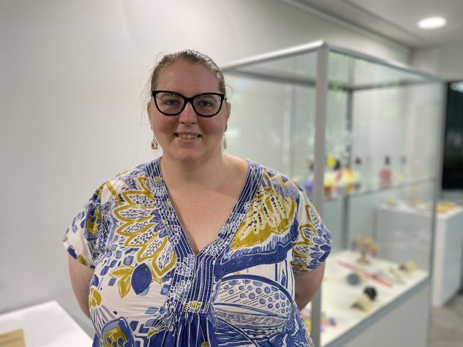 Artist Louise Carter and her exhibition Seed Beads at Jubilee Community Centre in Mackay. Photo: Zoe Devenport