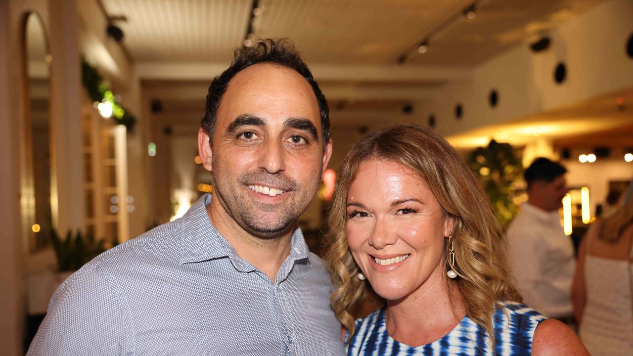 Stojan Sekulic and Renee Cohen at the Gold Coast Titans Season Launch 2024 at The Star Gold Coast Garden Bar for Gold Coast at Large. Picture: Portia Large