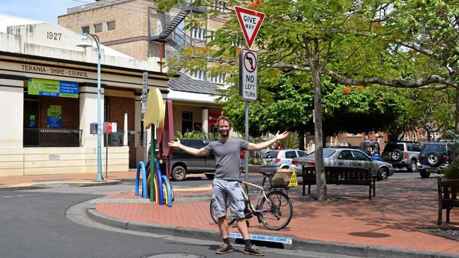 COLOURFUL IDEA: Lismore City councillor Adam Guise at Carrington St, where he proposes rainbow street art on the road. Picture: Alina Rylko