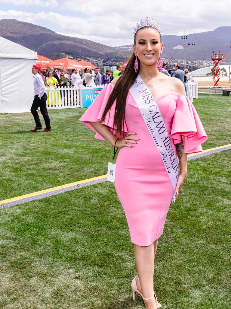 Tasmanian entrant for Miss Universe, Tia McGrath at the Hobart Cup Picture: Linda Higginson