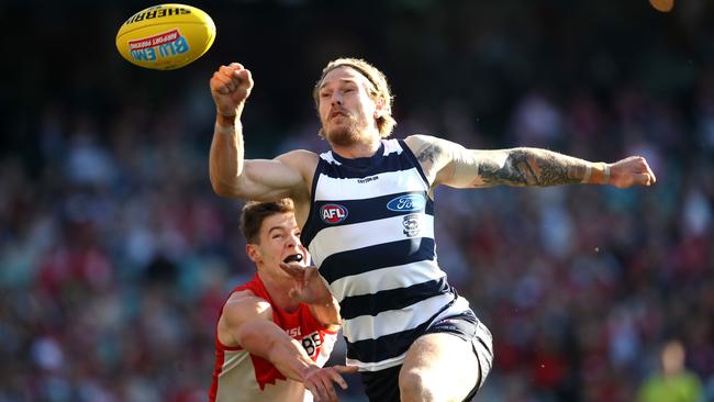 Tom Stewart was a tower of strength in the Geelong defence. Picture: Phil Hillyard