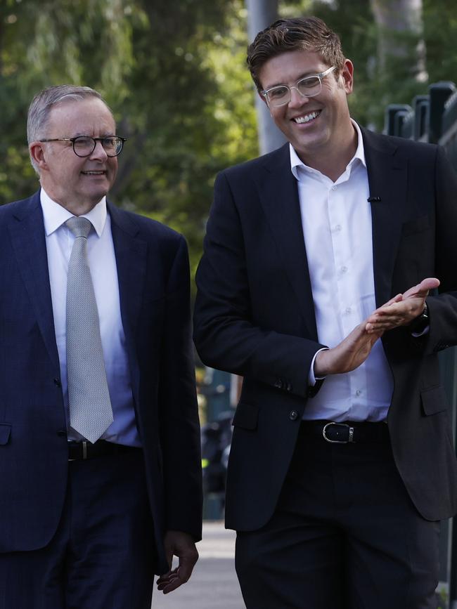 Anthony Albanese on the campaign trail with Jerome Laxale.