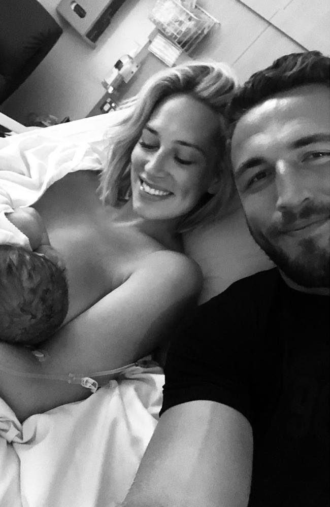 Phoebe and Sam Burgess announced the arrival of their second baby, William “Billy” Mark Burgess last month. Picture: Instagram