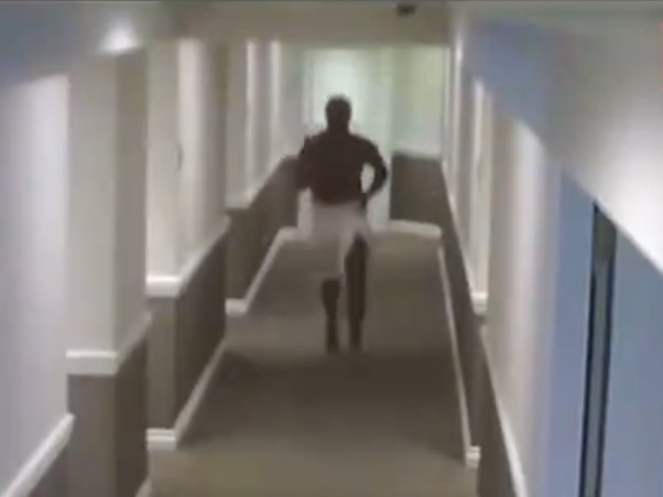 Diddy ran down the hotel hallway in the frightening footage.
