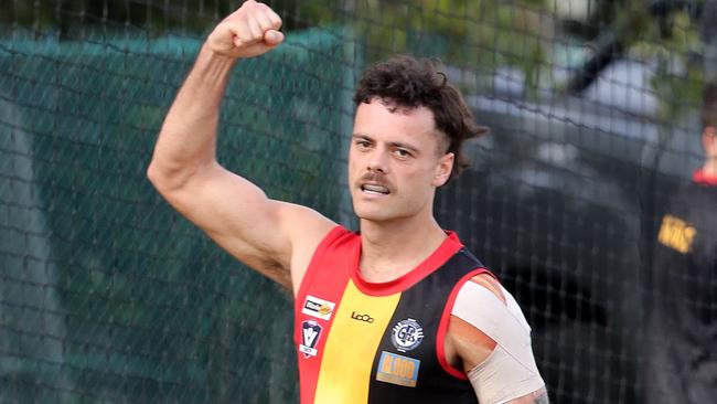St Joseph's Mitch Chafer celebrates a goal. St Joseph's v Bell Park GFNL Football. Picture: Alan Barber