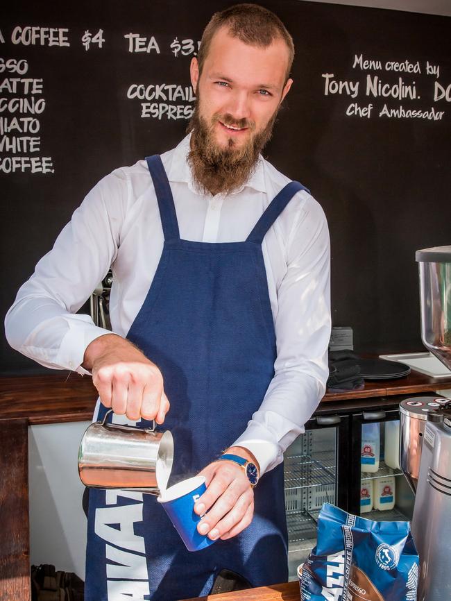 Max Gawn was a barista at the Melbourne Cup. Picture: Regina Karon