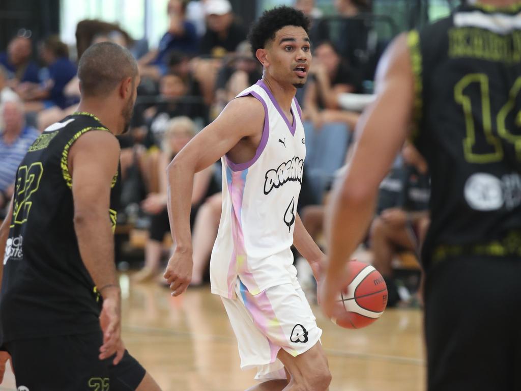 Basketball Queensland First Nations Championships at Coomera. Dreamers (white) v Erub Utd. Picture Glenn Hampson