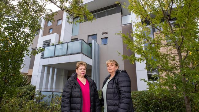 Alison Bourke and her sister Susan Bourke bought an investment property in the Doncaster East building; the cladding issue wasn’t declared in sale documents. Picture: Jason Edwards