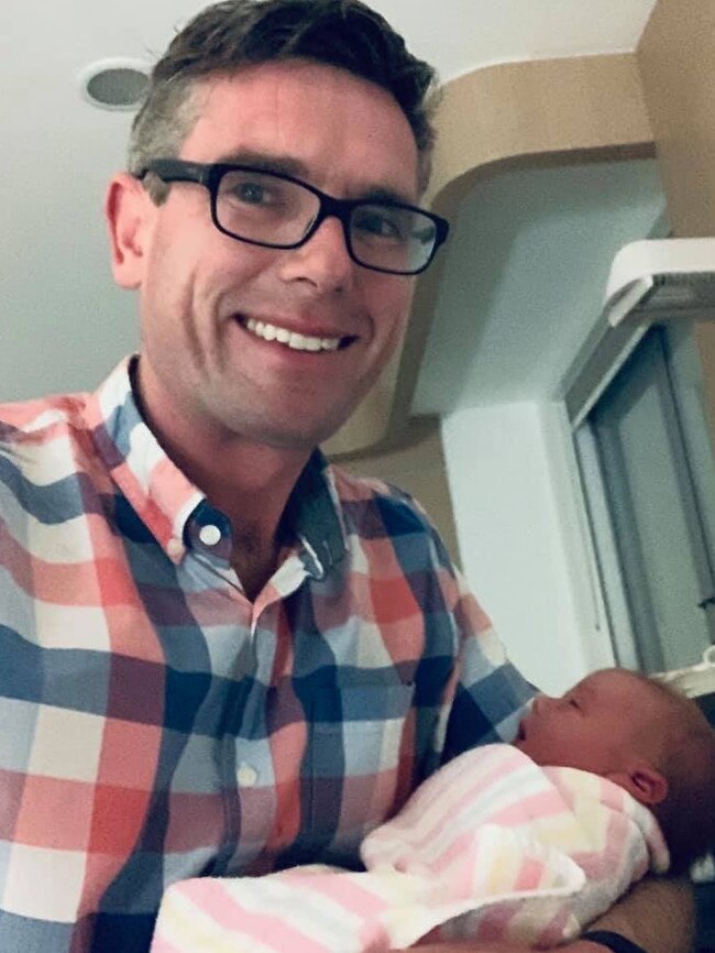 Treasurer Dominic Perrottet with baby Beatrice.