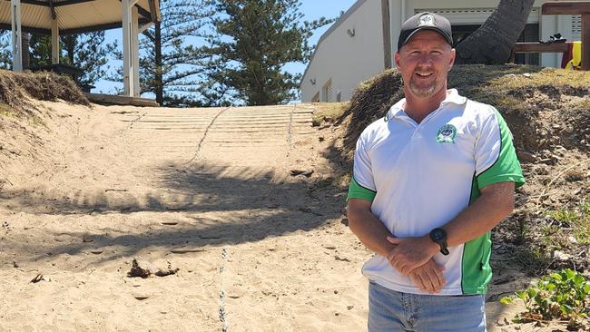 Emu Park Surf Lifesaving Club president Craig Beevers stands at a beach access ramp at the club's headquarters. Photo: Darryn Nufer.