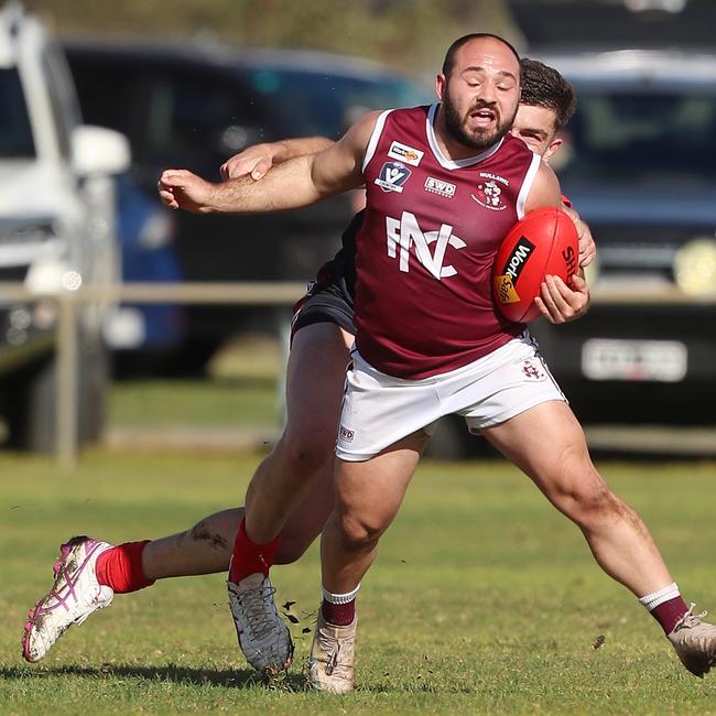 Lucas Caccaviello starred for Nullawil against Wycheproof-Narraport. Pictures: Yuri Kouzmin