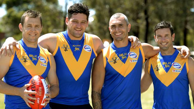 Star Deer Park recruits Brendan Fevola, Jason Kennedy and Shannon Byrnes with coach Marc Bullen. Picture: Kris Reichl.