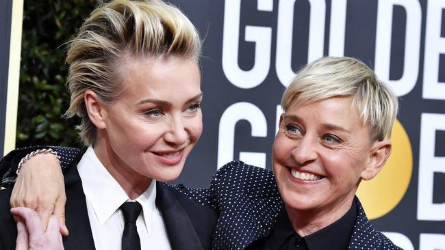 BEVERLY HILLS, CALIFORNIA - JANUARY 05: (L-R) Portia de Rossi and Ellen DeGeneres attend the 77th Annual Golden Globe Awards at The Beverly Hilton Hotel on January 05, 2020 in Beverly Hills, California. (Photo by Frazer Harrison/Getty Images)