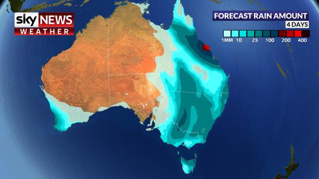 This is what was forecast for the end of last week with heaviest showers in northern Queensland. Picture: Sky News Weather