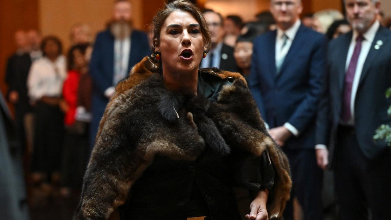 Ms Thorpe heckling the King yesterday. Picture: Victoria Jones/Getty Images