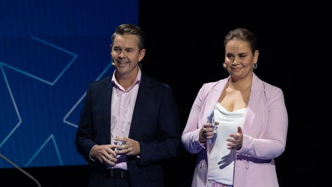 Jelena Dokic (right) alongside fellow commentator Todd Woodbridge. Photo: Fiona Hamilton