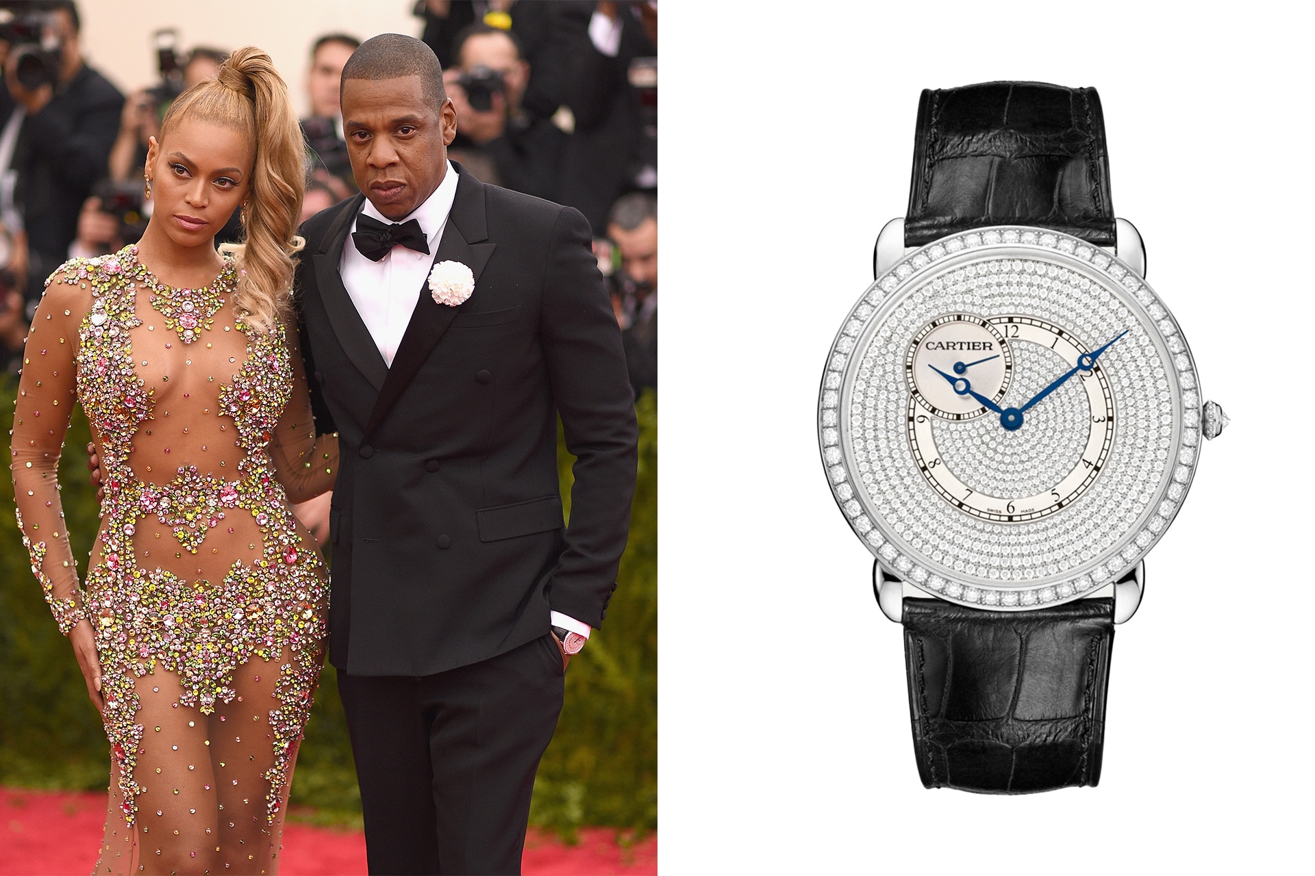 <p><em>Image credits: Getty Images, Cartier</em></p><p>&nbsp;</p><h3>Jay-Z, 2015</h3><p><br>Wearing: Cartier Ronde Louis Cartier<br><br></p><p>When you look at the watches Jay-Z is rocking these days, <a href="https://www.gq.com.au/style/watches/jayz-just-rocked-an-insane-15-million-richard-mille/news-story/d9b875346563cedcbda2addaf978bb49" target="_blank" rel="noopener">rare Richard Milles</a>, <a href="https://www.gq.com.au/style/watches/the-story-behind-jayzs-new-holy-grail-rolex/news-story/13a399a4b8ba1e412bfc18f16242bbdd" target="_blank" rel="noopener">Rolexes</a> and the like, this diamond encrusted Cartier feels almost old-school. Rarely seen in Jay-Z&rsquo;s rotation these days, this jewelled extravaganza of a watch has to be seen to be believed. Using around 60 diamonds&mdash;just on the bezel&mdash;the dial has a whopping 587 in total, on an 18-carat white gold bezel. Glamorous is an understatement.</p>