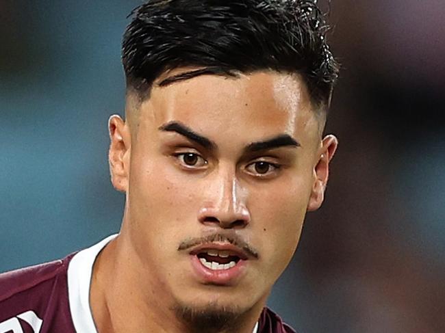 SYDNEY, AUSTRALIA - MARCH 25:  Kaeo Weekes of the Sea Eagles runs with the ball during the round four NRL match between South Sydney Rabbitohs and Manly Sea Eagles at Accor Stadium on March 25, 2023 in Sydney, Australia. (Photo by Mark Metcalfe/Getty Images)