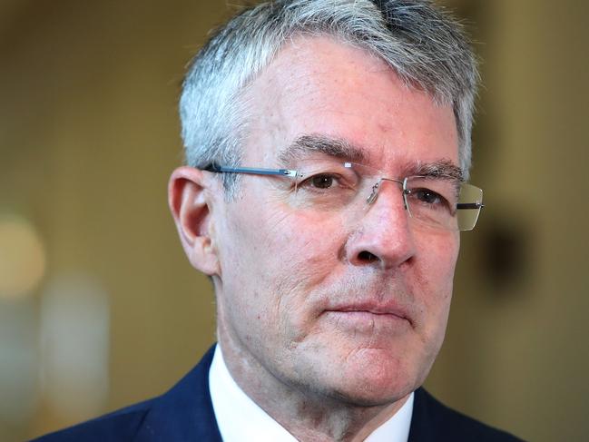 Mark Dreyfus holding a doorstop at Parliament House in Canberra. Picture Kym Smith