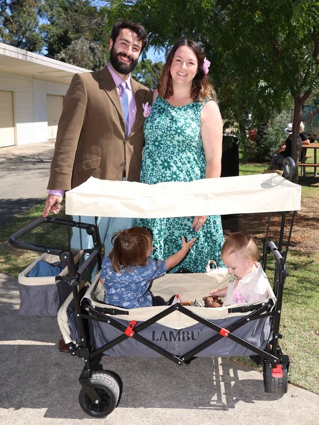 BAIRNSDALE, AUSTRALIA – MARCH 22 2024 James Tuddenham, Liana Tuddenham, Milo and Lewis attend the Bairnsdale Cup race day. Picture: Brendan Beckett