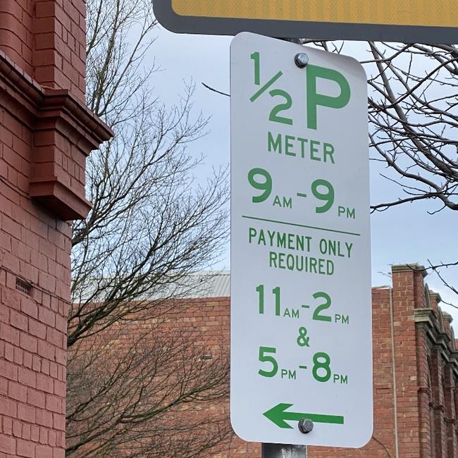 The updated parking meter signs on North Hobart strip. Supplied photo.