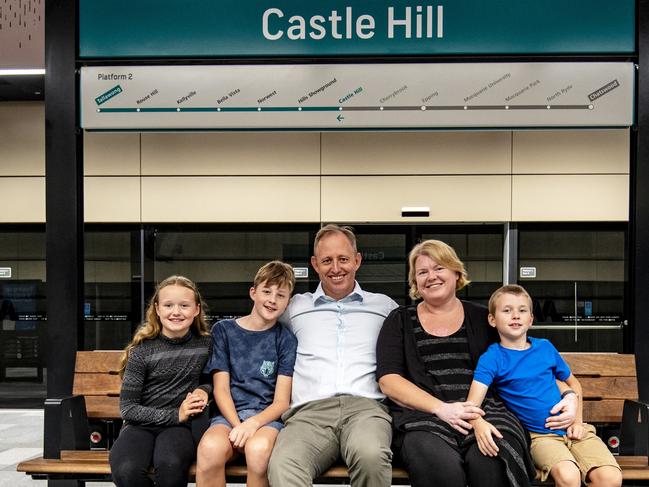 Rodd Staples and his family Anna, Thomas, Rodd, Maree and Jake at Castle Hill station. Picture: Transport for NSW