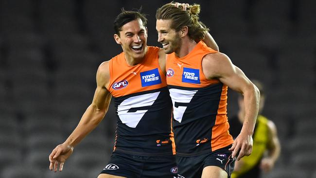 Isaac Cumming, left with Callan Ward, is an important piece of the Giants’ defence. Picture: Getty Images