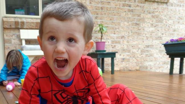 Three-year-old William Tyrrell wearing the Spider-Man suit in which he disappeared.