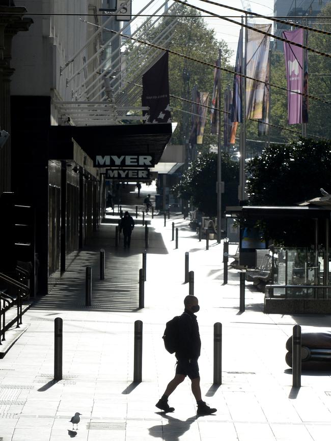 An almost deserted Bourke Street Mall in central Melbourne. Picture: NCA NewsWire / Andrew Henshaw