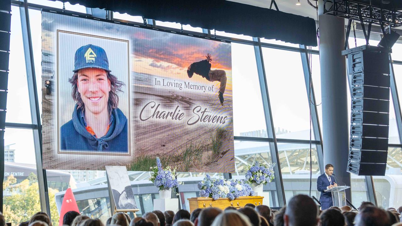 Mourners attend a twilight service celebration at Adelaide Oval, honouring the life of 18-year-old Charlie Stevens. Picture: NCA NewsWire / Ben Clark