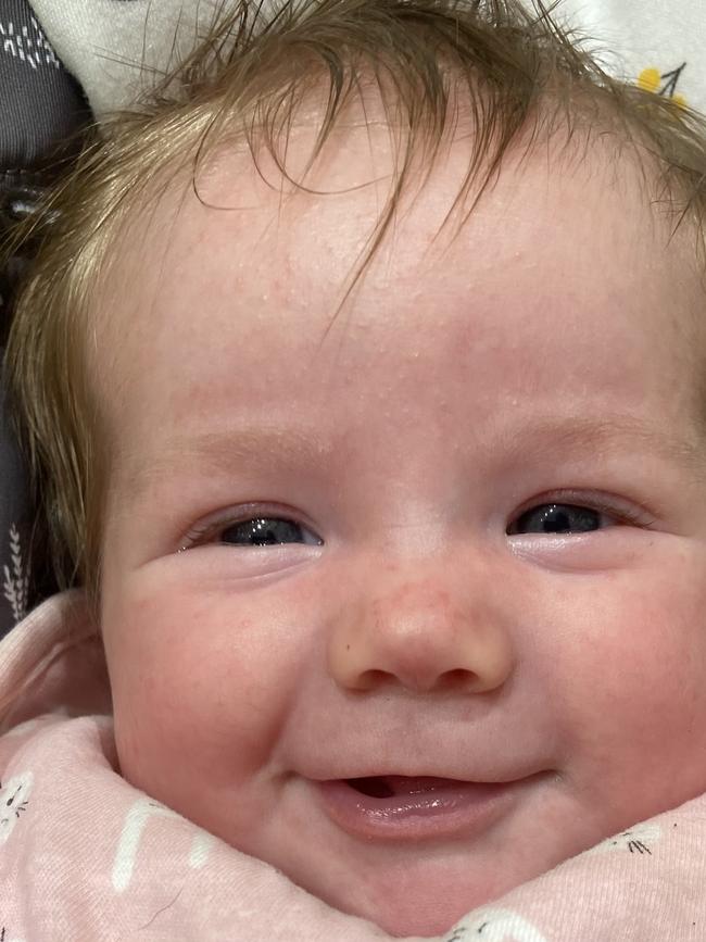 Wynter Marshall, four months old. The happiest little one you will ever meet. A grizzle soon turns in to giggles when you sing to her.