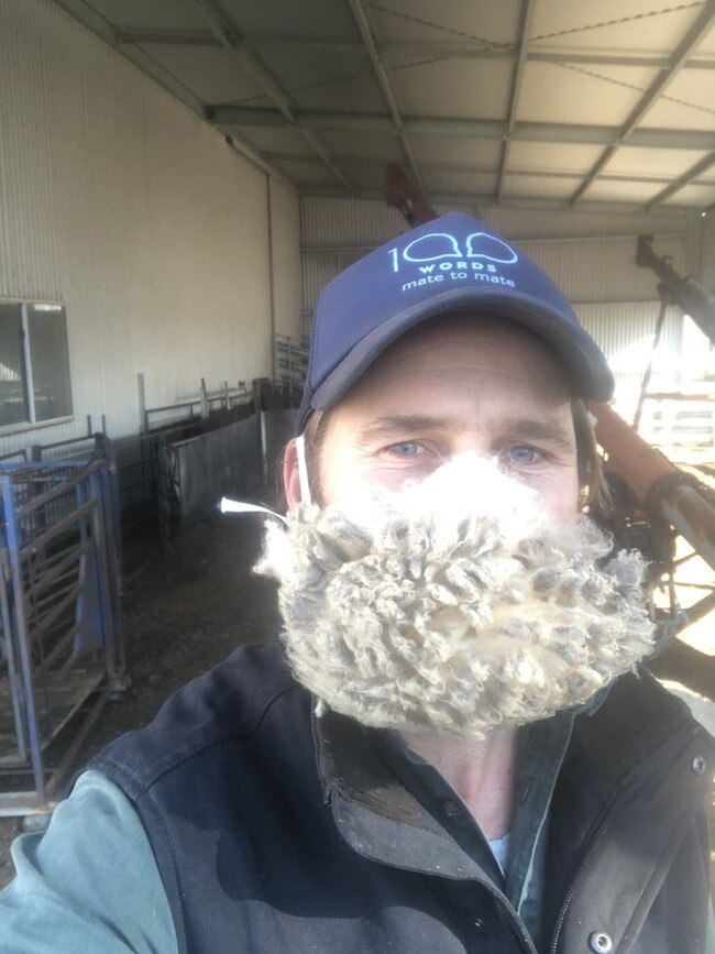 Mask up: Lachie Green dons a woolly mask for a quick run to town.