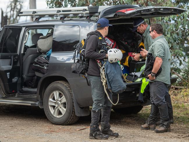 Police during a search in the Mount Hotham area. Picture: Jason Edwards