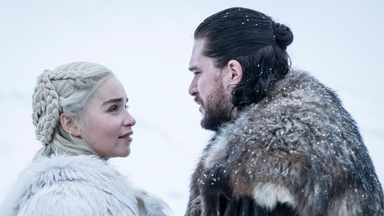 Emilia Clarke and Kit Harington as Daenerys Targaryen and Jon Snow in the final season of Game Of Thrones. Picture: Helen Sloan/HBO