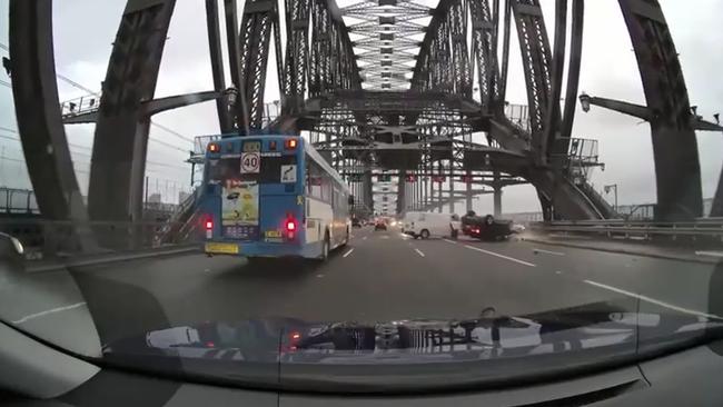 Dashcam vision from the crash on Sydney Harbour Bridge.