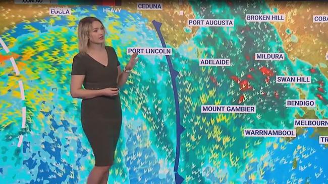 Sky News meteorologist Bradlyn Oakes says there’s a severe weather warning for parts of Australia. Picture: Sky News Weather