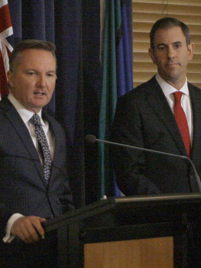 Three MPs are considering their tilts at the Labor job, which include Chris Bowen and Jim Chalmers. Picture: AP Photo/Rod McGuirk