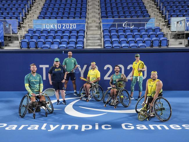 TOKYO, JAPAN - AUGUST 23: Athletes of team Australia poses for photographs ahead of the Tokyo 2020 Paralympic Games at Ariake Tennis Park on August 23, 2021 in Tokyo, Japan. (Photo by Yuichi Yamazaki/Getty Images for International Paralympic Committee)