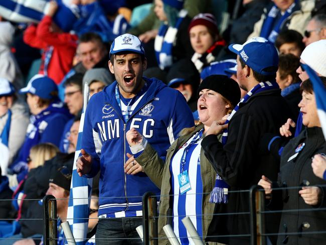 North Melbourne supporters cheer their team on.