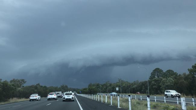 Storm clouds on approach to Deception Bay on Sunday afternoon. A series of storms moved through the southeast, but hot, dry winds are following the system. Picture: Liam Kidston