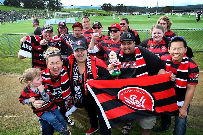 <p>Western Sydney Wanderers  fans who made the trip from Sydney  to support their players. Picture: Kim Eiszele</p>