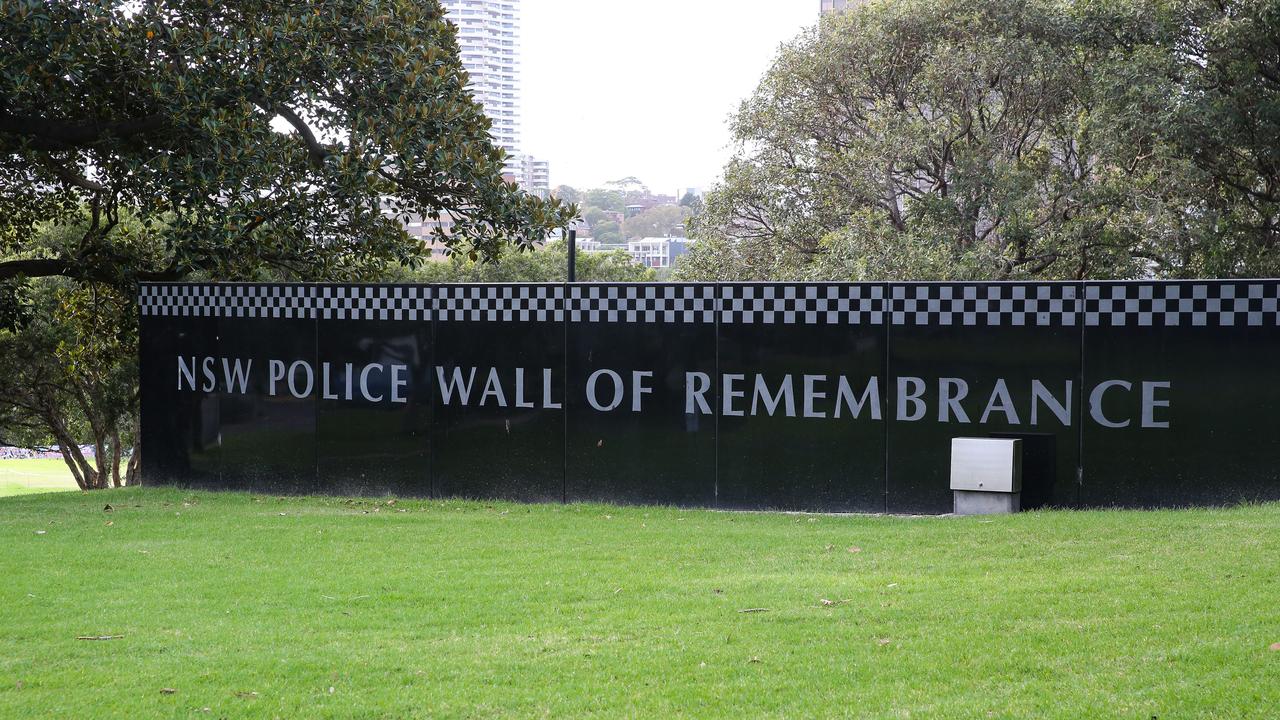 The NSW Police Wall of Remembrance, dedicated to the memory of police officers killed in the line of duty, was significantly damaged by vandalism about 3.15am on Saturday. Picture: NewsWire/ Gaye Gerard