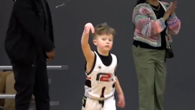 Young Kason Angert celebrated like Steph Curry after draining a three-point shot (Overtime via Courtside Films)