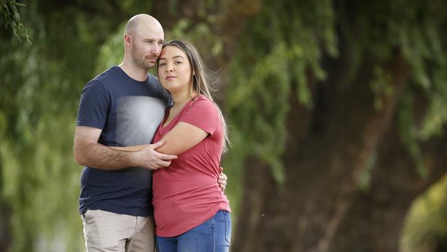 Matt Skontra and Melanie Dunne have been forced to rethink their wedding plans due to tough socialising restrictions. Picture: David Caird