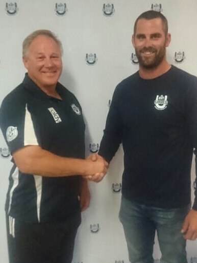 Noarlunga Football Club president Mark Anderson welcomes new coach Josh Thewlis