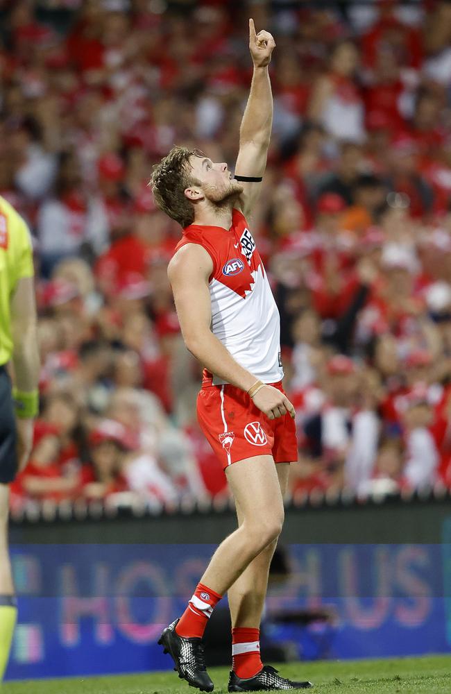 Campbell dedicates a last quarter goal to his late grandfather. Picture: Phil Hillyard