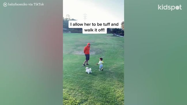 Dad asks if he's wrong for letting toddler walk it off when she falls