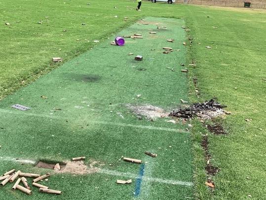 The damaged cricket pitch at Roberts Park in Greenacre. Picture: Supplied