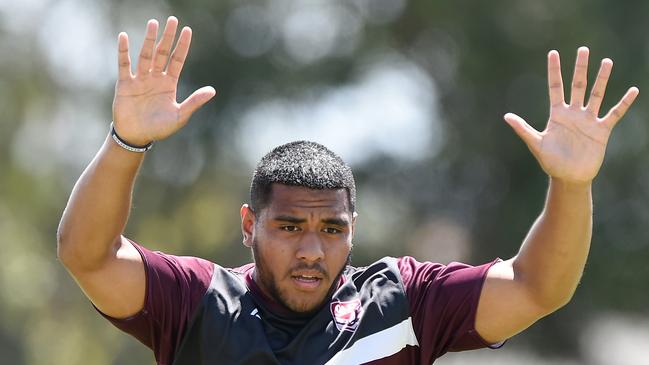 Moeaki Fotuaika during a Queensland Maroons State of Origin training session with their Brisbane and Gold Coast players, at Pizzey Park on October 14, 2020 in Gold Coast, Australia. (Photo by Matt Roberts/Getty Images)